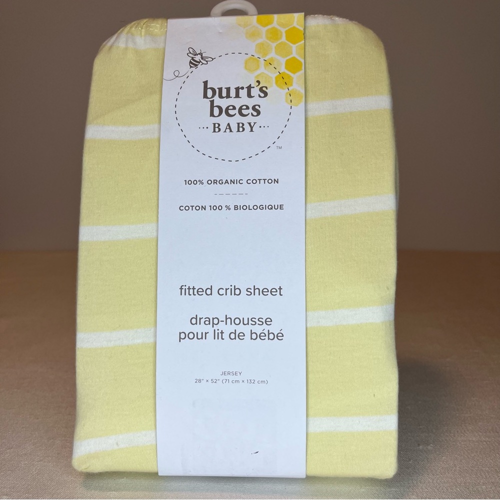 Burt's Bees Baby Crib Sheet Sunshine Yellow Stripes NWT